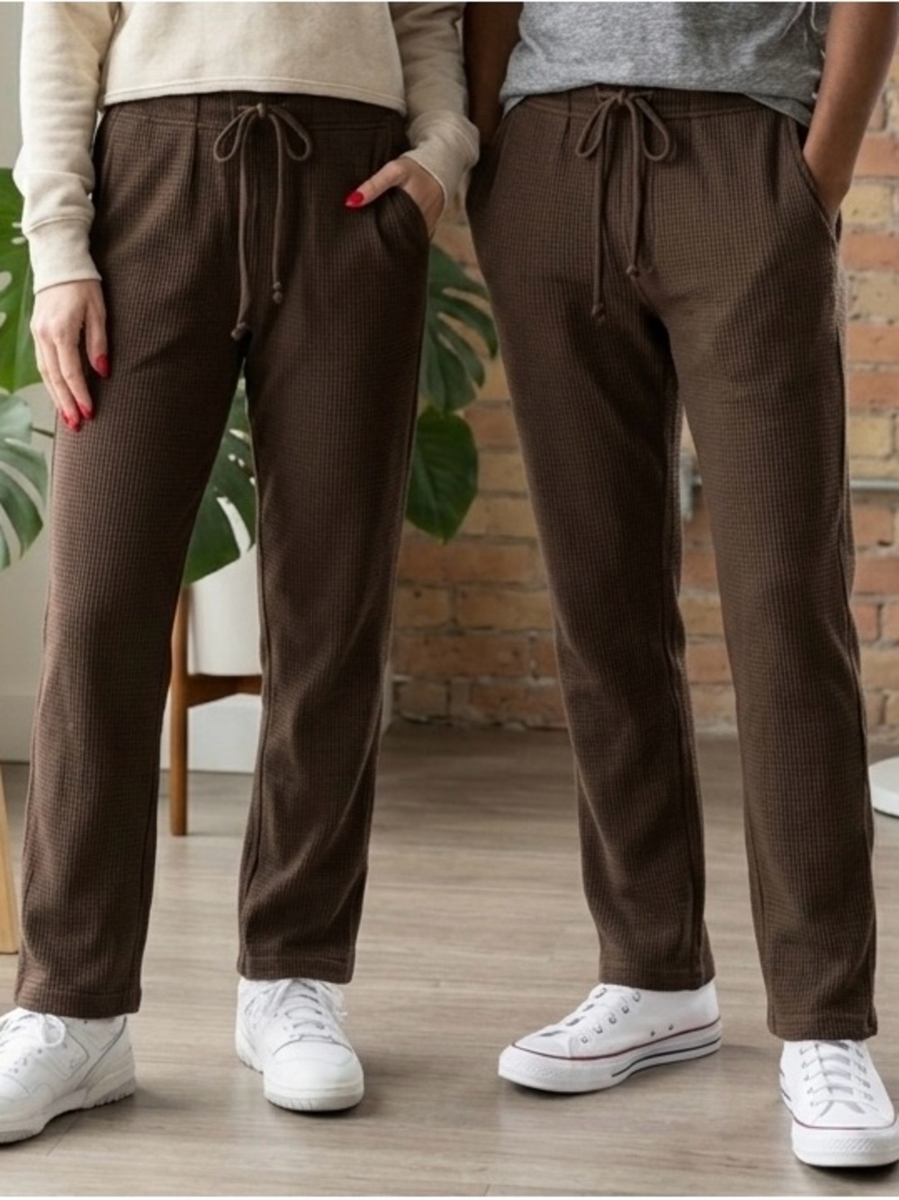 Elwood Brown Waffle Knit Lounge Pants 100% Organic Cotton Thermal XS Granola